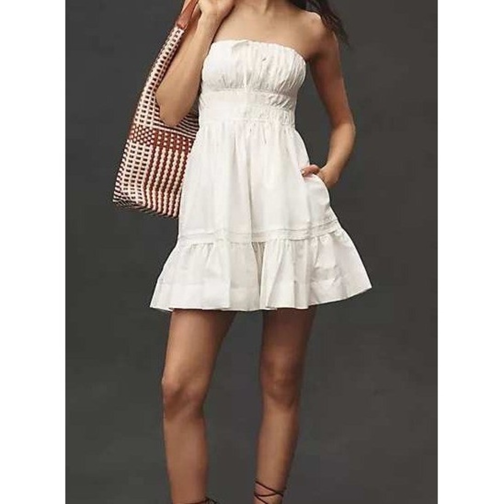 NWT Anthropologie White The Somerset Strapless Mini Dress Size XL Bridal